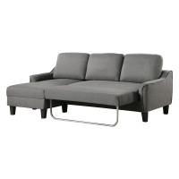 OSP Home Furnishings LST55S-G46 Lester Sofa with Chaise and Twin Sleeper in Grey fabric with Black legs